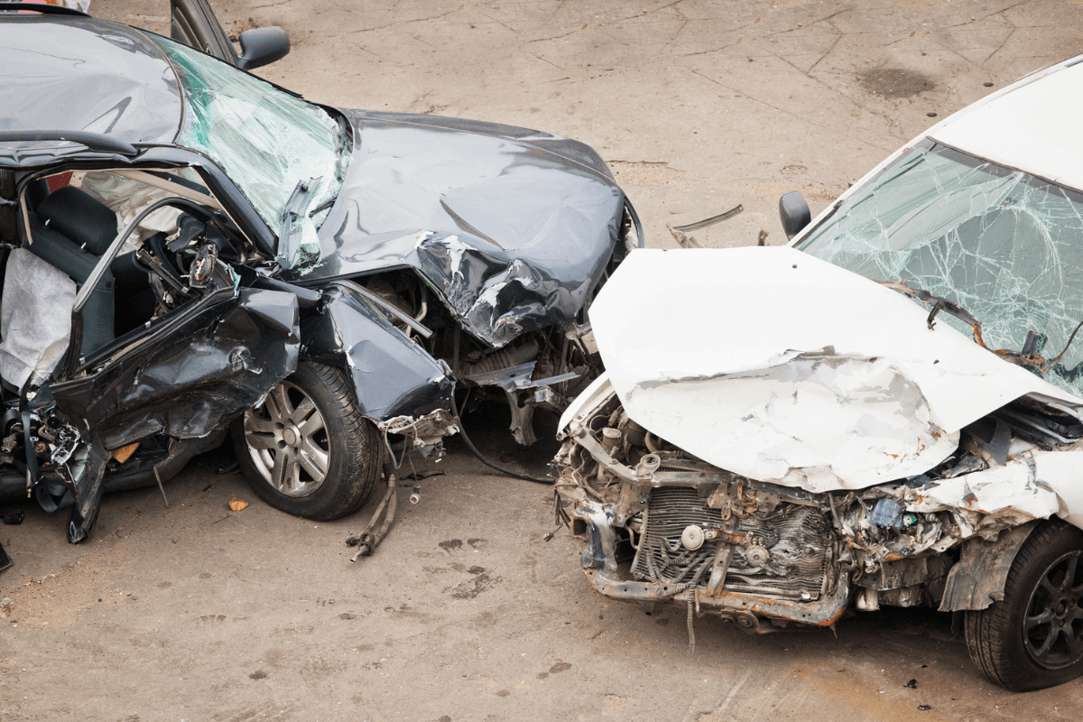 Two wrecked cars after a collision